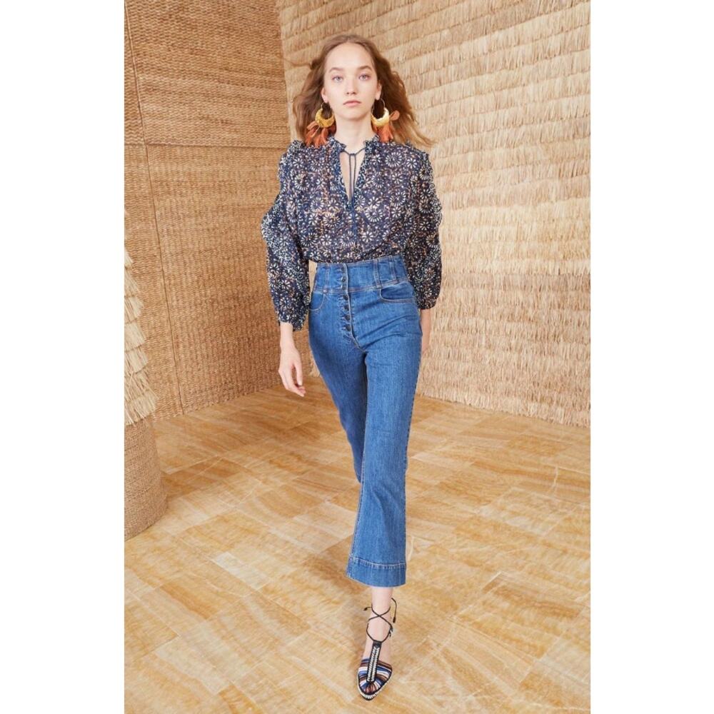 Ulla Johnson Blue Ellis High Waist Button Denim Flare Jeans Size 2